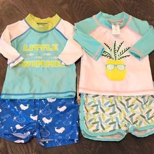 Baby boy swim trunks and rash guard set
